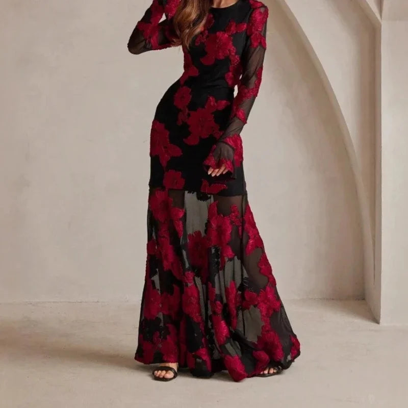 Jacquard Embroidered V-Neck Dress