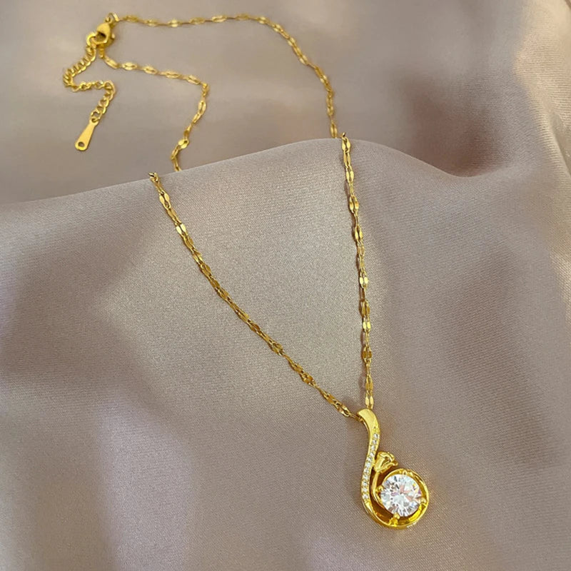Gold Zircon Pendant Necklace