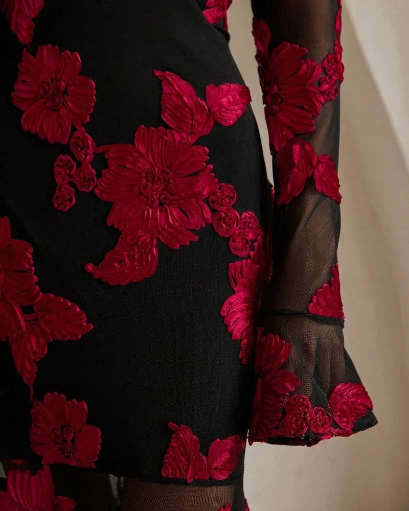Jacquard Embroidered V-Neck Dress