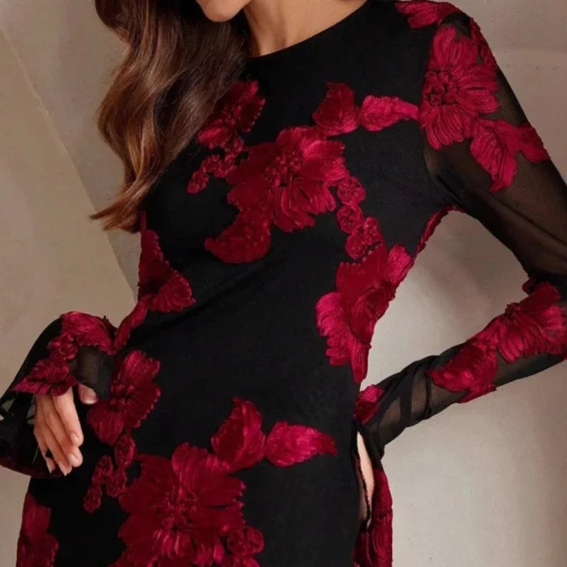 Jacquard Embroidered V-Neck Dress
