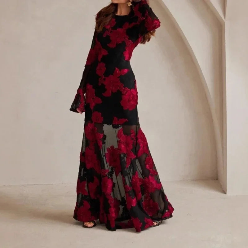 Jacquard Embroidered V-Neck Dress