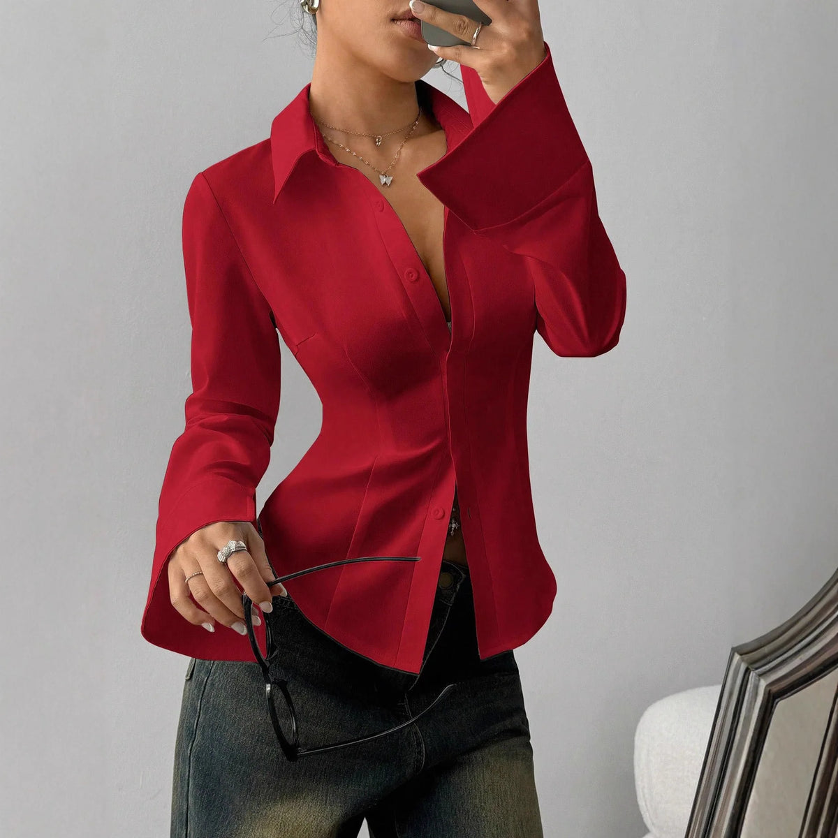 Elegant Long Sleeve Office Blouse