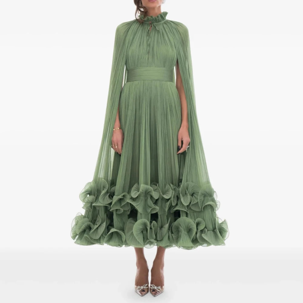 Ruched High Neckline Evening Gown