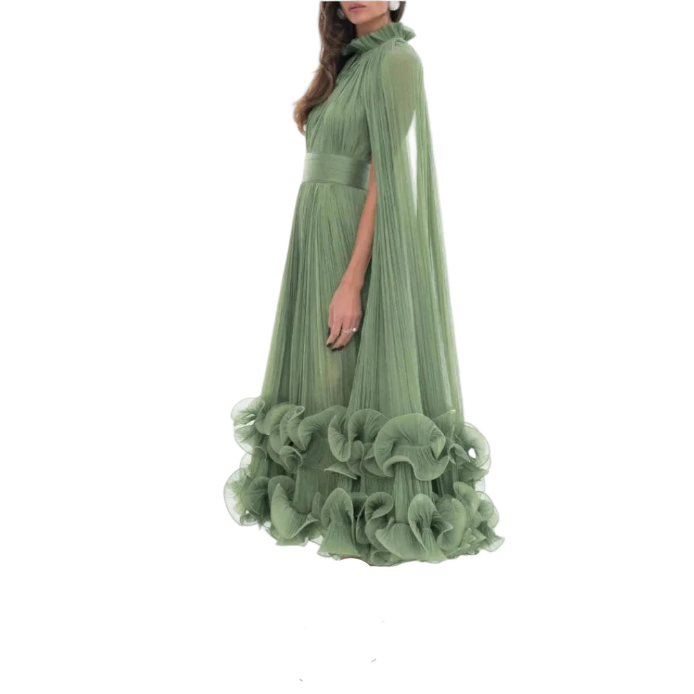 Ruched High Neckline Evening Gown