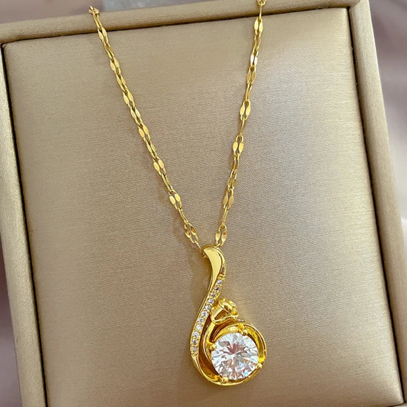 Gold Zircon Pendant Necklace