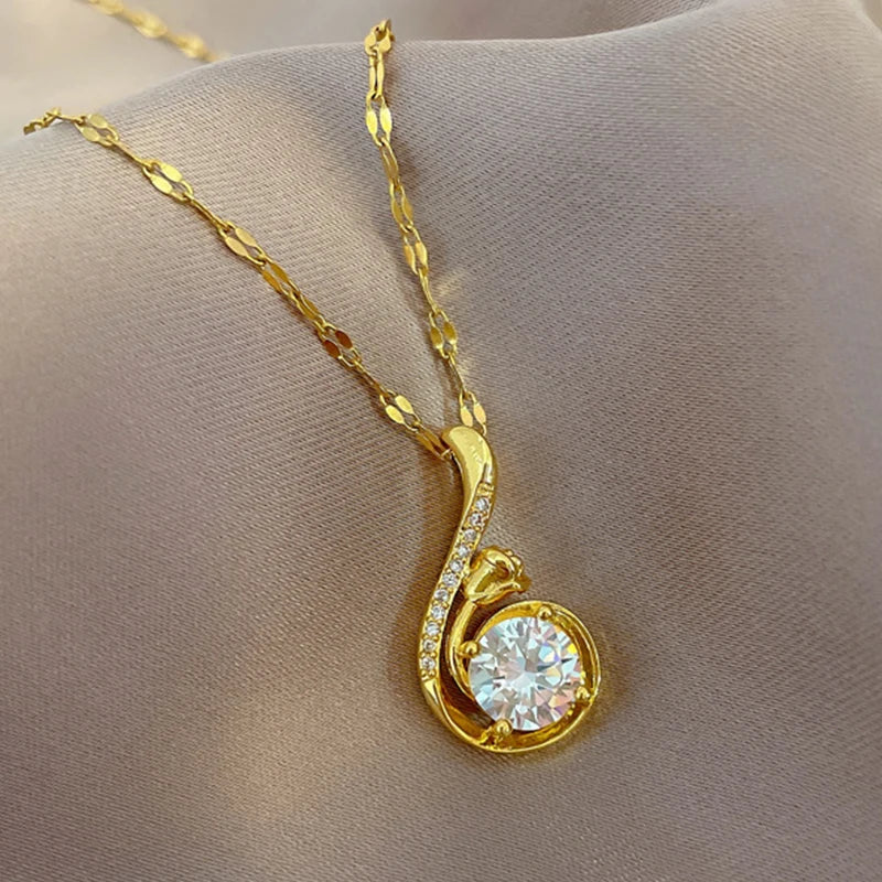 Gold Zircon Pendant Necklace
