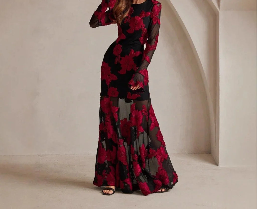 Jacquard Embroidered V-Neck Dress