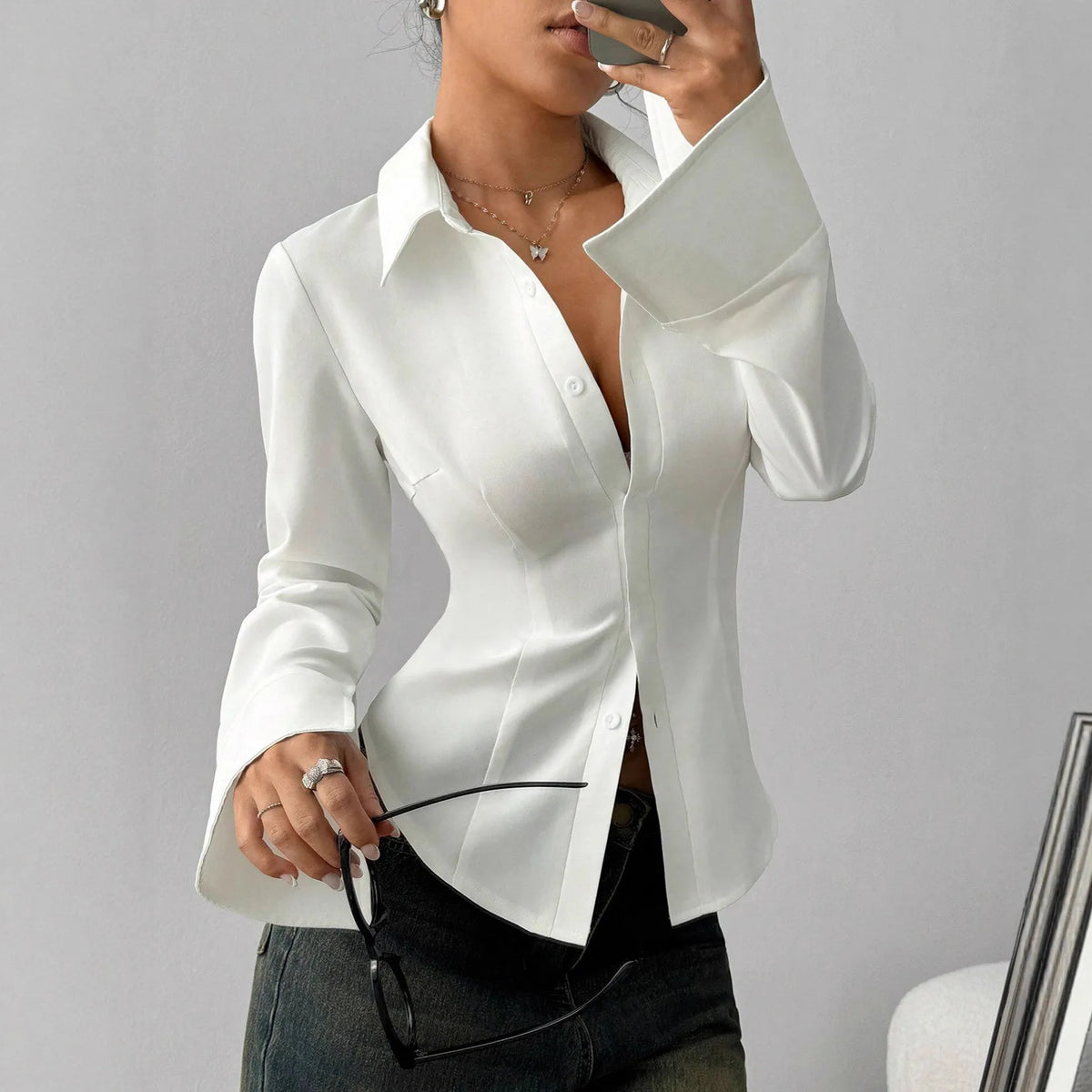 Elegant Long Sleeve Office Blouse