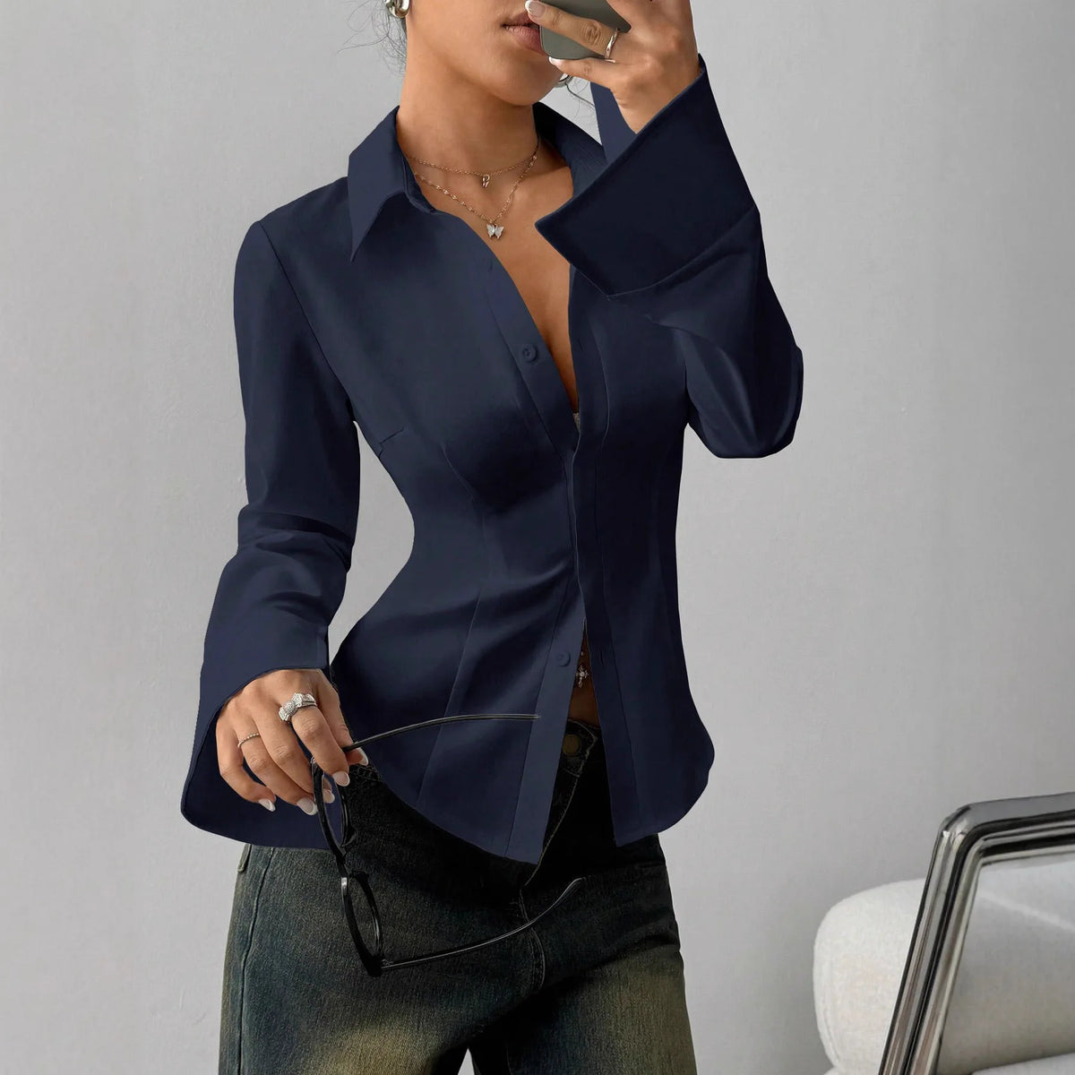 Elegant Long Sleeve Office Blouse