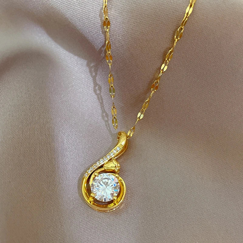 Gold Zircon Pendant Necklace