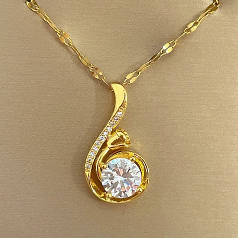 Gold Zircon Pendant Necklace