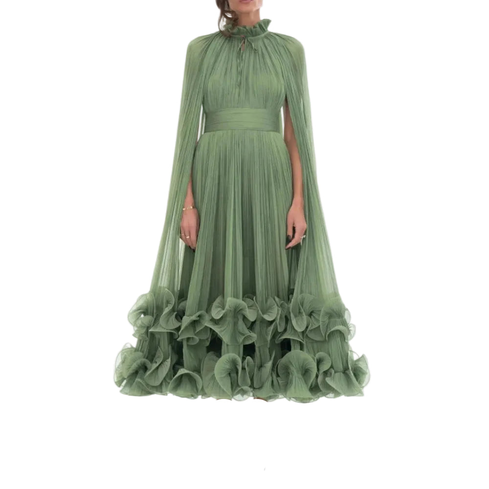 Ruched High Neckline Evening Gown