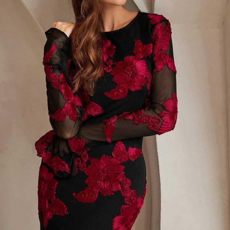 Jacquard Embroidered V-Neck Dress