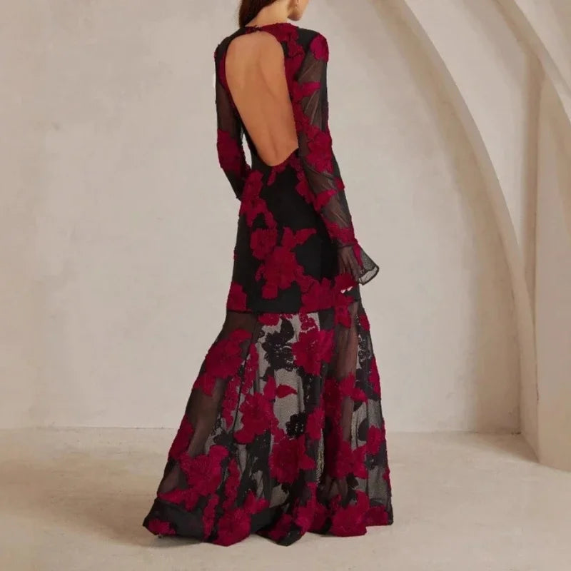 Jacquard Embroidered V-Neck Dress