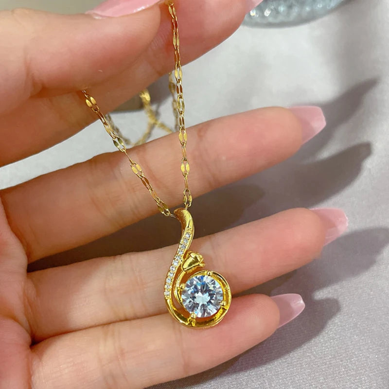 Gold Zircon Pendant Necklace